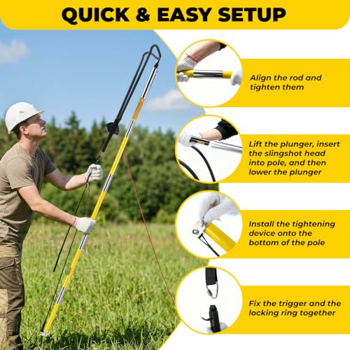 AELIVET Arborist Throw Line Launcher with Trigger & 12 oz Weight Bag, Fiberglass Pole for Tree Climbing & Maintenance