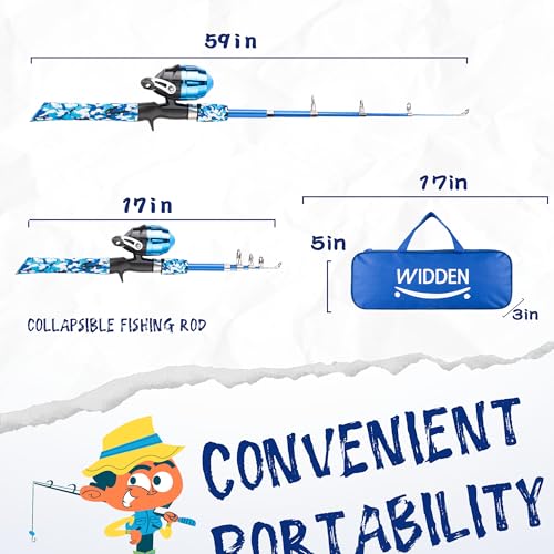 Kids Fishing Pole Kit with Reel - Collapsible Telescopic Rod for Boys & Girls, Pink/Blue/Green, Age 3+