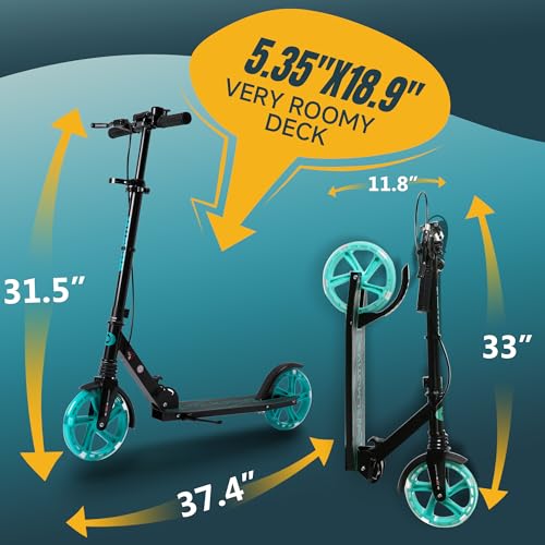 Kids & Teen Adjustable Kick Scooter with LED Wheels - Black