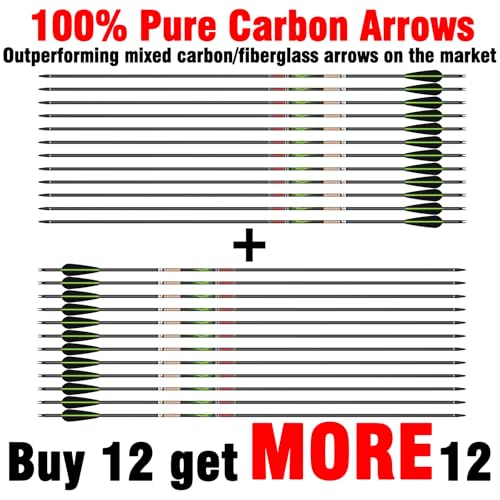 Carbon Hunting Arrows 100% Pure, Olympic-Grade 10 Spine, Straightness ±0.003, Pack of 12 or 24
