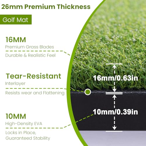 Anygulf 5x4ft Large Golf Hitting Mat - 26mm Thick Artificial Turf for Indoor & Outdoor Practice