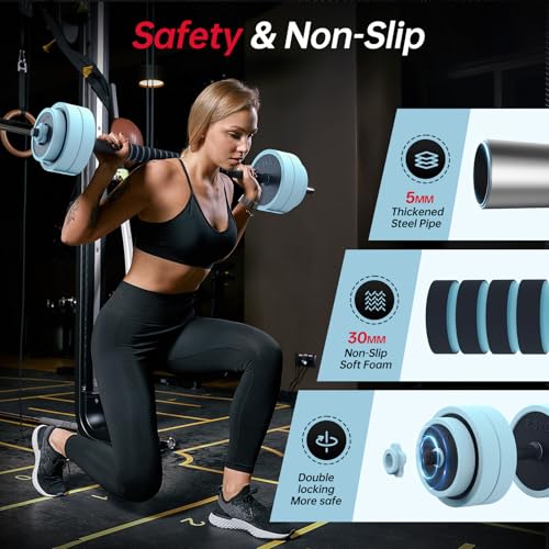 Blue PASYOU 5-in-1 Adjustable Dumbbell Set 45lbs for Home Gym, Kettlebell, Barbell & Push-Up Handles