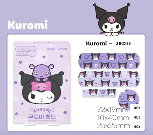 Kuromi&Cinnamoroll's Mixed Sizes Bandages Set of 48-4 Boxes with 12 Each - Officially Licensed