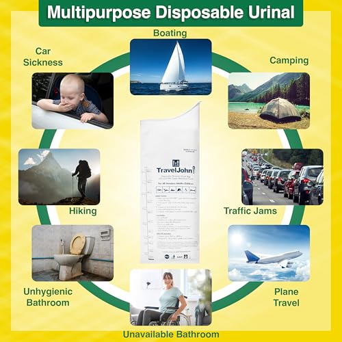 TravelJohn Disposable Urinal Bags 18 Pack Leakproof Unisex Emergency Toilets