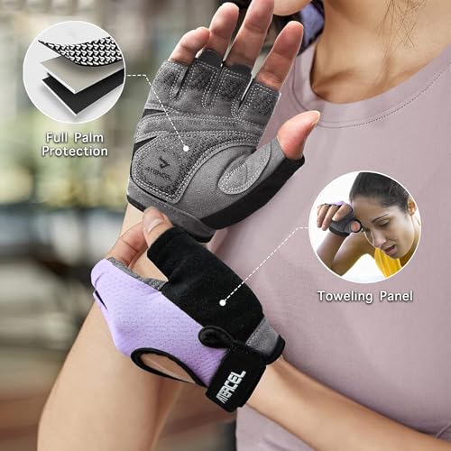 Violet Medium Weight Lifting Gloves with Full Palm Protection for Gym & Cycling