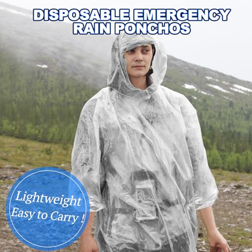 Disposable Rain Ponchos for Adults Clear 108 Pack Hooded Waterproof Raincoats