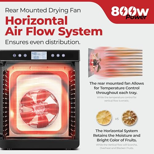 Magic Mill Premium Food Dehydrator with Black 15 XL Stainless Steel Trays, 800W Digital Timer