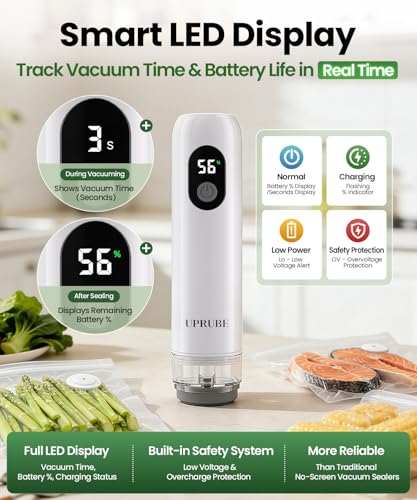 UPRUBE White Compact Food Vacuum Sealer with Drainage Tube & 30 Bags