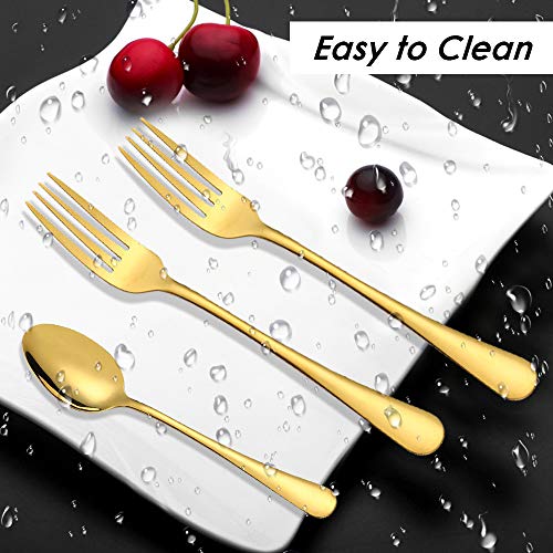 Gold Plated Stainless Steel Dinner Forks and Spoons Set - 12 Pieces