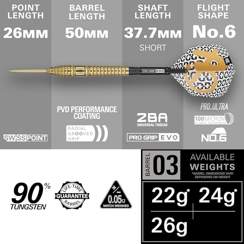 Target Darts Bolide Envy 90% Tungsten Steel Tip Dart Set 26G Barrel 03 with Swiss Points & Evo Shafts
