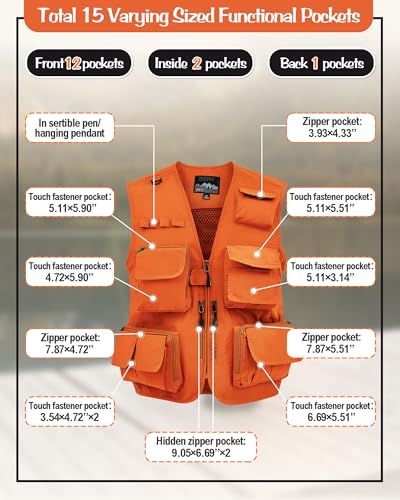 XL Orange Fisherman Vest with Multi Pockets for Outdoor & Hunting