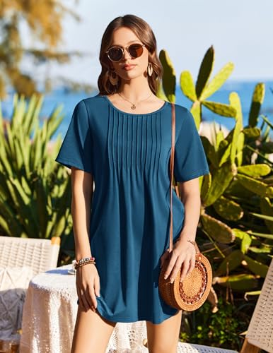 Ekouaer Women's Swimsuit Coverup T-Shirt Dress with Pockets - Grey Blue, Large