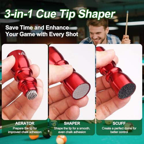 Pool Cue Tip Repair Kit 3-in-1 Shaper, Scuffer & Aerator for Billiards