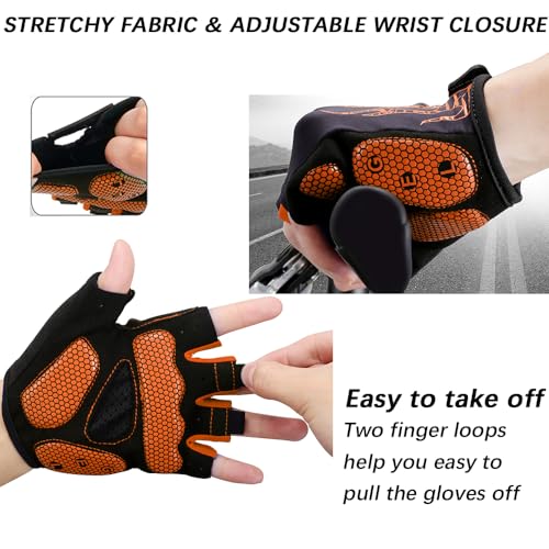 MOREOK Cycling Gloves Bike Bicycle Gloves Half Finger 5MM Gel Anti-Slip Orange Large
