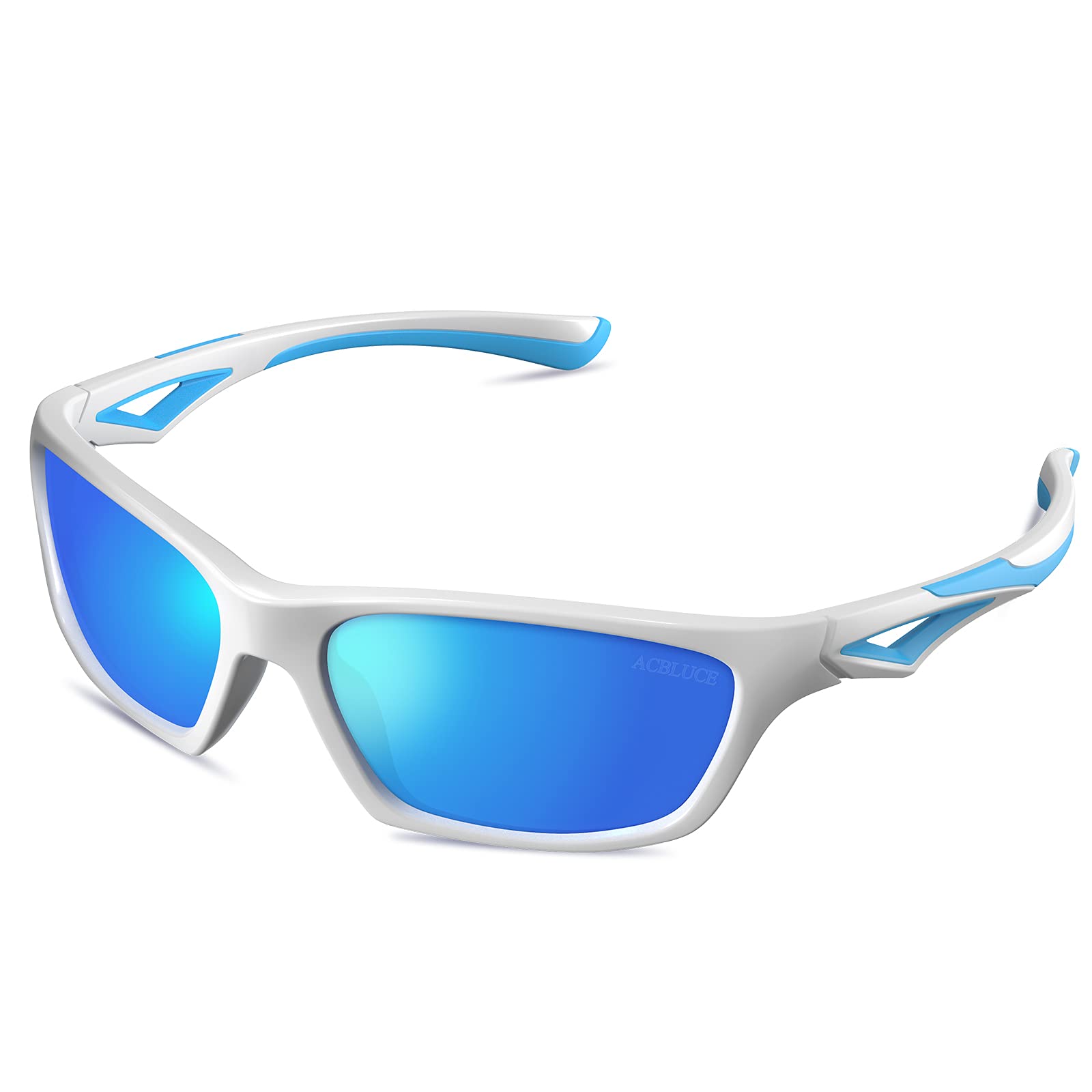 ACBLUCE Kids Sunglasses Polarized for Boys Girls Child Toddler Sport Baseball Cycling Running Softball Beach White Blue Glasses for age 3 4 5 6 7