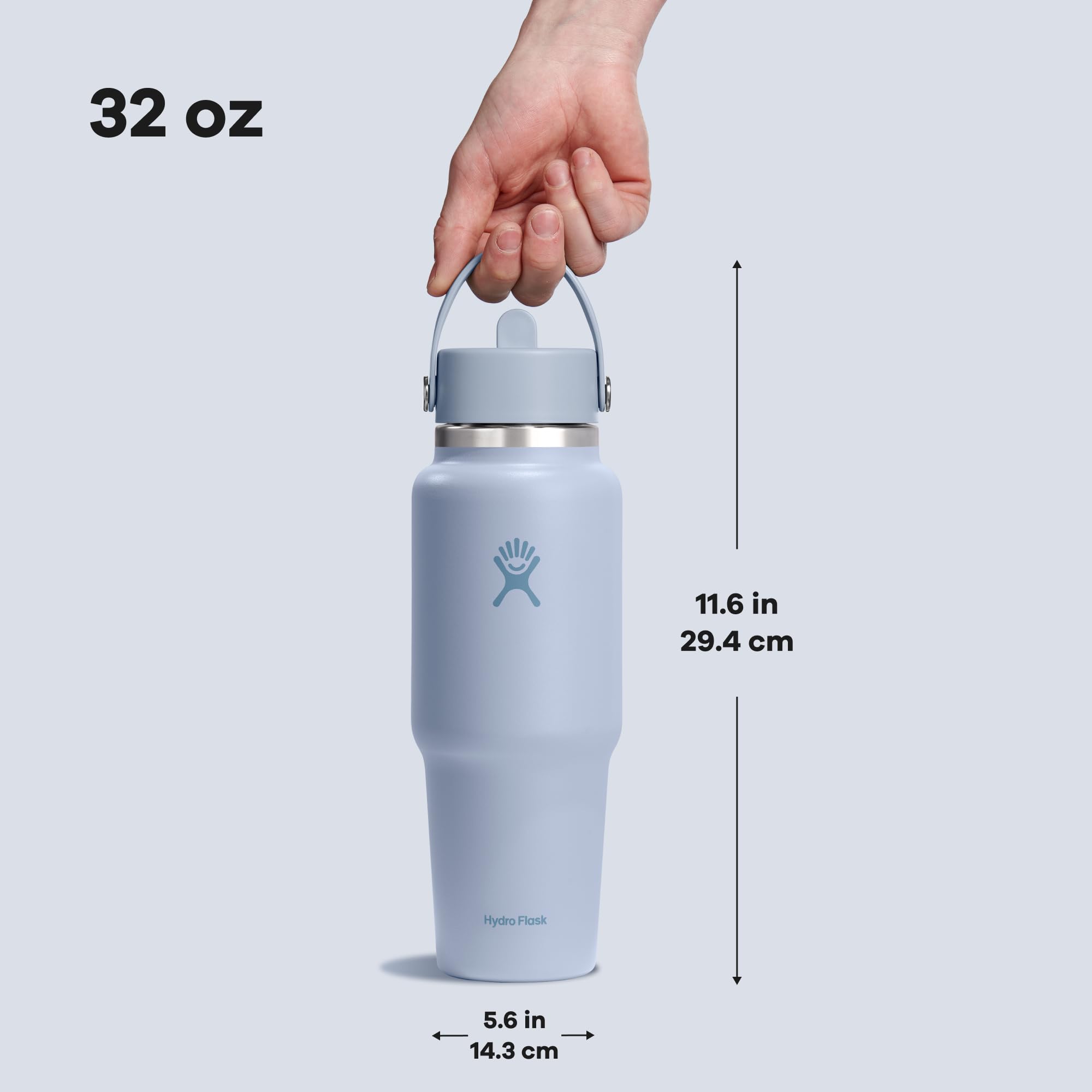 Hydro Flask Travel Water Bottle - Insulated Stainless Steel - Wide Straw Lid, Non Spill, Leakproof in 32 Oz Surf Blue