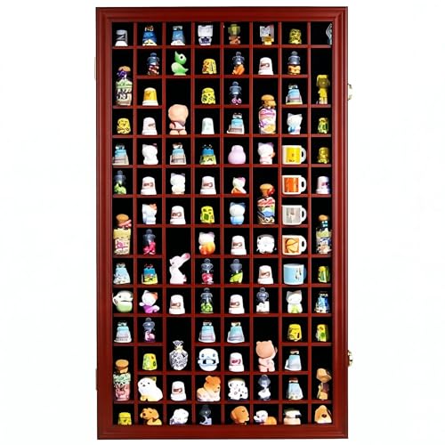 Wall-Mounted Thimble Display Case with UV Protection Door and Felt Interior - Mahogany Finish