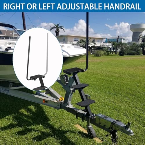 OUTPRIZE Vertical Mount 2-Step Boat Trailer Ladder with Handrail - Heavy Duty, Adjustable Fit