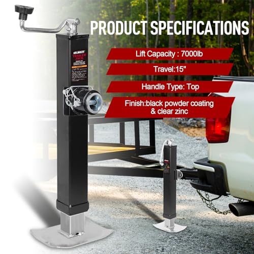 15" 7000lb Weld-On Drop Leg Swivel Trailer Jack - Square Pipe Mount, Corrosion-Resistant Black E-Coat Finish