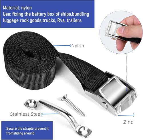 78 Inch Battery Tie Down Strap Kit with Cam Buckle and Stainless Steel Mounts - 2 Sets
