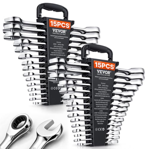 VEVOR 30-Piece Metric & SAE Ratcheting Wrench Set, 72 Tooth, Silver