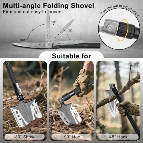Suprock Black 06 Survival Shovel & Tactical Axe Combo - 30-in-1 Emergency Multi-Tool for Camping & Hiking