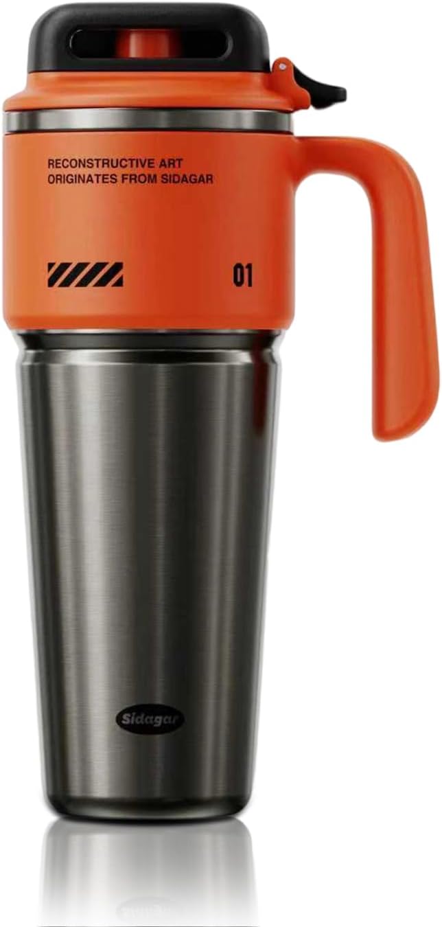 Skiennix 32 oz Stainless Steel Insulated Water Bottle - Leak-Proof Travel Cup with Handle | Dynamic Orange