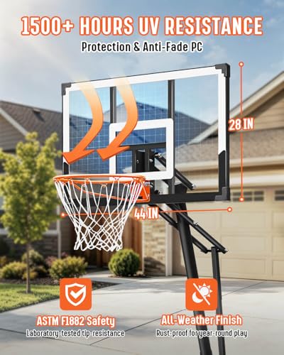 White Portable Basketball Hoop with 44-Inch Shatterproof Backboard, Adjustable Height 4.9-10 ft