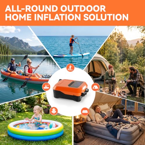 Rechargeable Electric Paddle Board Pump 20 PSI with Car Power & Auto Shut-Off