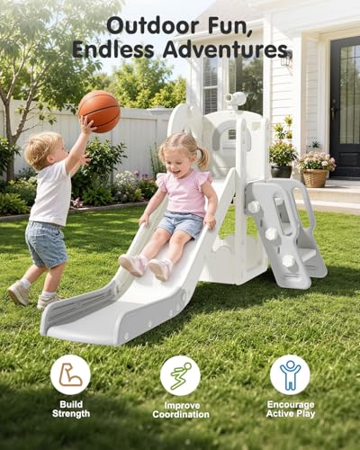 Babytronic Cream & Gray 6-in-1 Toddler Indoor & Outdoor Slide Playset for Kids 1-3