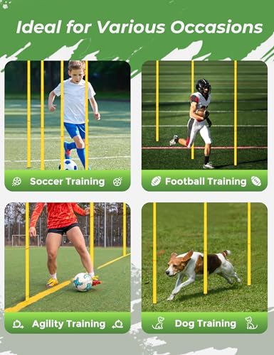 SEAOTTER Soccer Agility Training Poles Set - 10 Pack, Adjustable & Detachable for Football & Rugby Drills