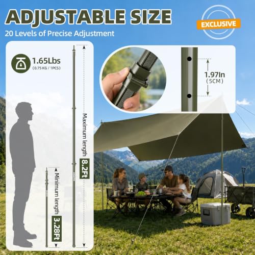 Telescoping Camping Tarp Poles Set of 2 - Adjustable Aluminum Tent Support 3.28-8.2FT