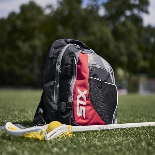 STX Sidewinder Lacrosse Backpack Black/Red with Stick Strap & Compartments