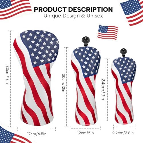 Vintage Patriotic Golf Headcovers Set for Fairway - USA Flag Design, 1 Piece - Red, Blue & White