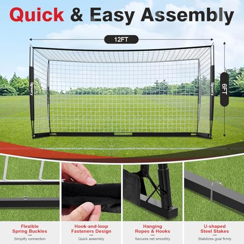 12x6 FT Portable Soccer Goal with Carry Bag & Cones - Black