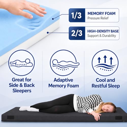 Hazli Queen Memory Foam Camping Mattress Pad 80x60in Dark Gray Portable Bed Roll