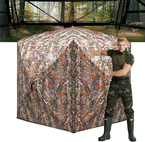 FUNHORUN 3-4 Person 360 See Through Hunting Blind - Pop Up Ground Deer Shelter