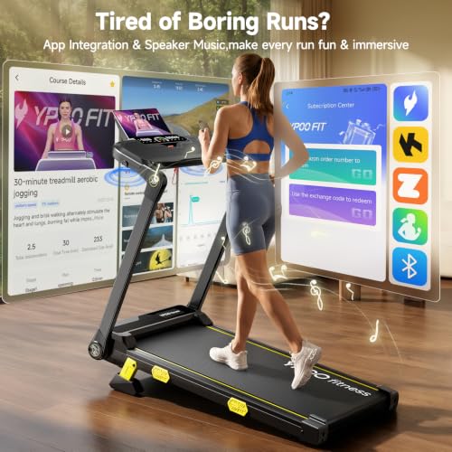 YPOO Foldable Incline Walking Pad with Handle, 16% Incline, 6.2 MPH, RGB Light, Dark Black