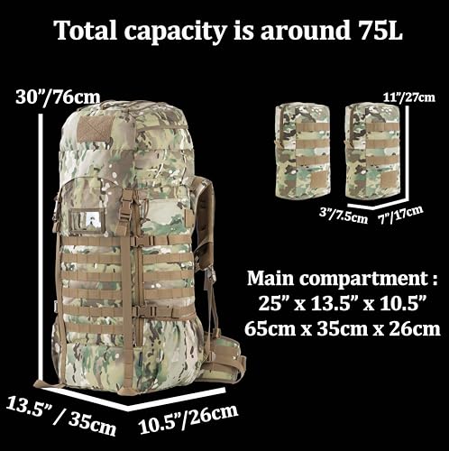 75L Camo Tactical Backpack with Internal Frame, MOLLE & Hydration System - Backferry