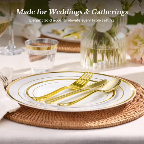 Gold Disposable Dinnerware Set for 100 Guests - 600 Pieces
