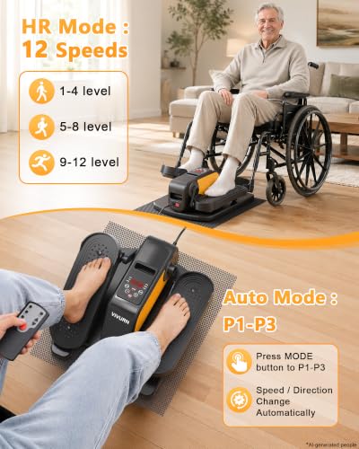 VIVURN Orange Mini Under Desk Elliptical Pedal Exerciser 12 Speed, Auto Modes