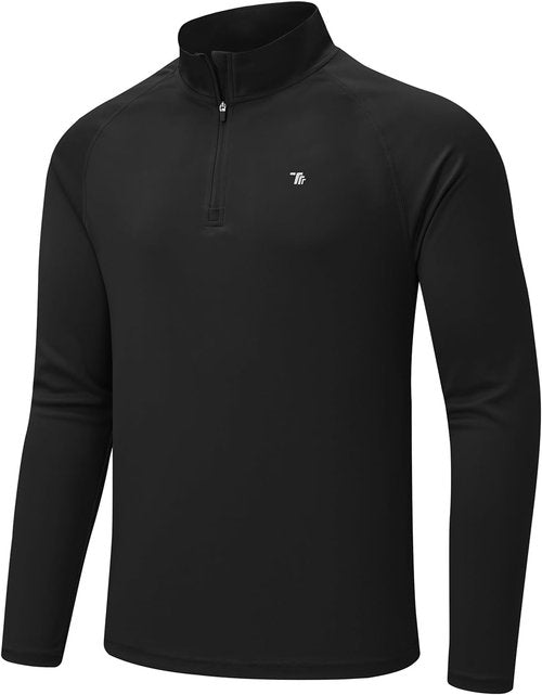 BGOWATU Men's Long Sleeve Hiking Shirt - UPF 50+ Quick Dry Quarter Zip Pullover Rash Guard