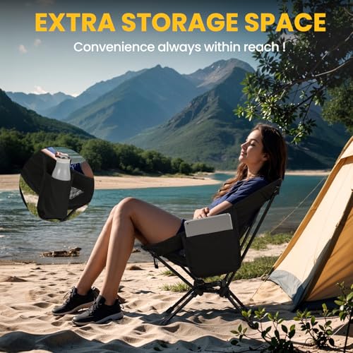 Overmont Ultralight Portable Camping Chair - Black, 2 Pack, Supports Up to 330 Lbs