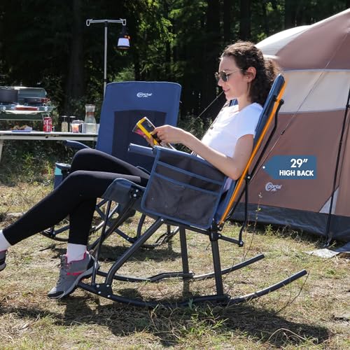 Oversized Folding Rocking Camping Chair - Portable Outdoor Seat Supports 400 lb - Blue (Variation 1p-Fabric Blue / 1)