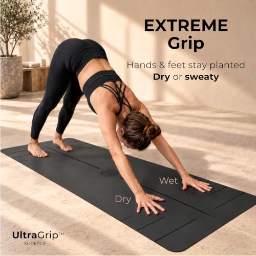 Plyopic PoseMap Signature Black Ultra Grip PRO Yoga Mat - Non-Slip, Alignment Lines, Comfortable, Sweat-Resistant