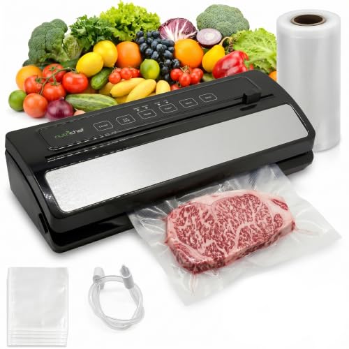 NutriChef Food Vacuum Sealer Machine with Roll Cutter - Stainless Steel/Black, 14.1x6.0x3.0 Inches