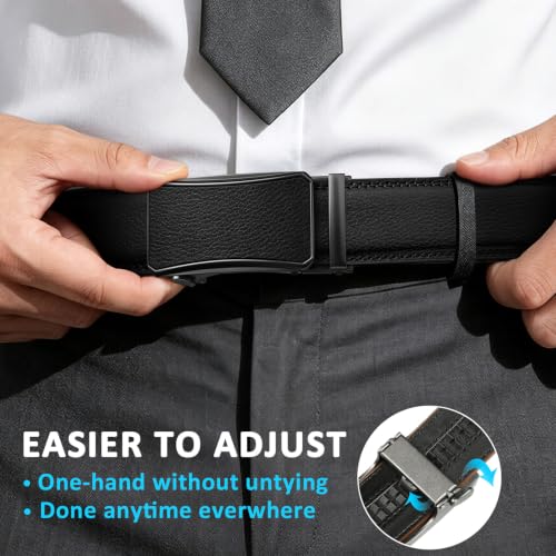 Founders & C Men's Leather Ratchet Belt 1 3/8" Black, Adjustable Waist 36-42"