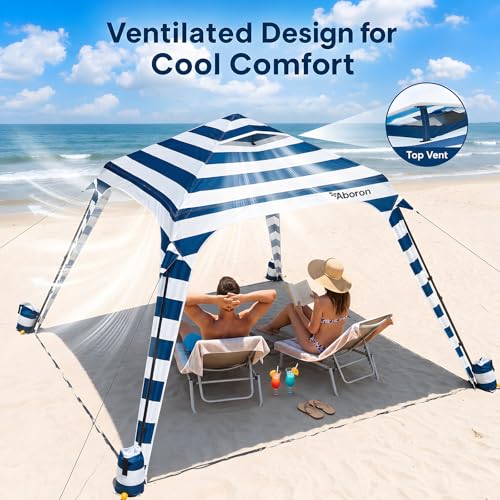 Blue Stripes 10x10 FT Beach Canopy with Side Walls - UV-Blocking Sun Shelter for Camping & Outdoor Events