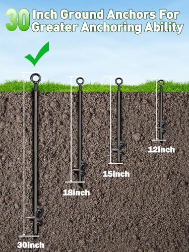 Hangner 4-Piece 30-Inch Heavy Duty Ground Anchor Kit with Galvanized Cable & Turnbuckles for Sheds, Greenhouses, Trampolines, and Outdoor Structures