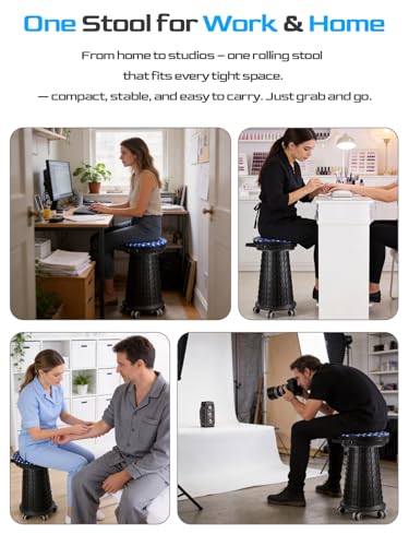 Spisces 24" Height 3XL Collapsible Rolling Stool with Cushion - Heavy Duty 1000lbs